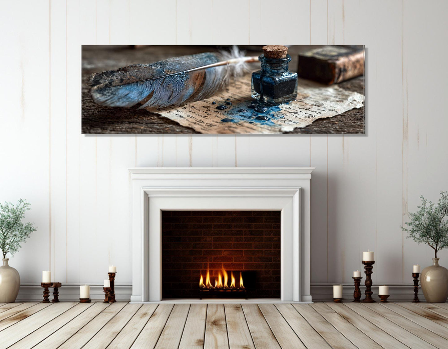 Scribe’s Quill and Inkpot Canvas Print, Writer Gift, Framed and Ready to Hang