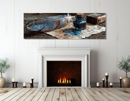 Scribe’s Quill and Inkpot Canvas Print, Writer Gift, Framed and Ready to Hang