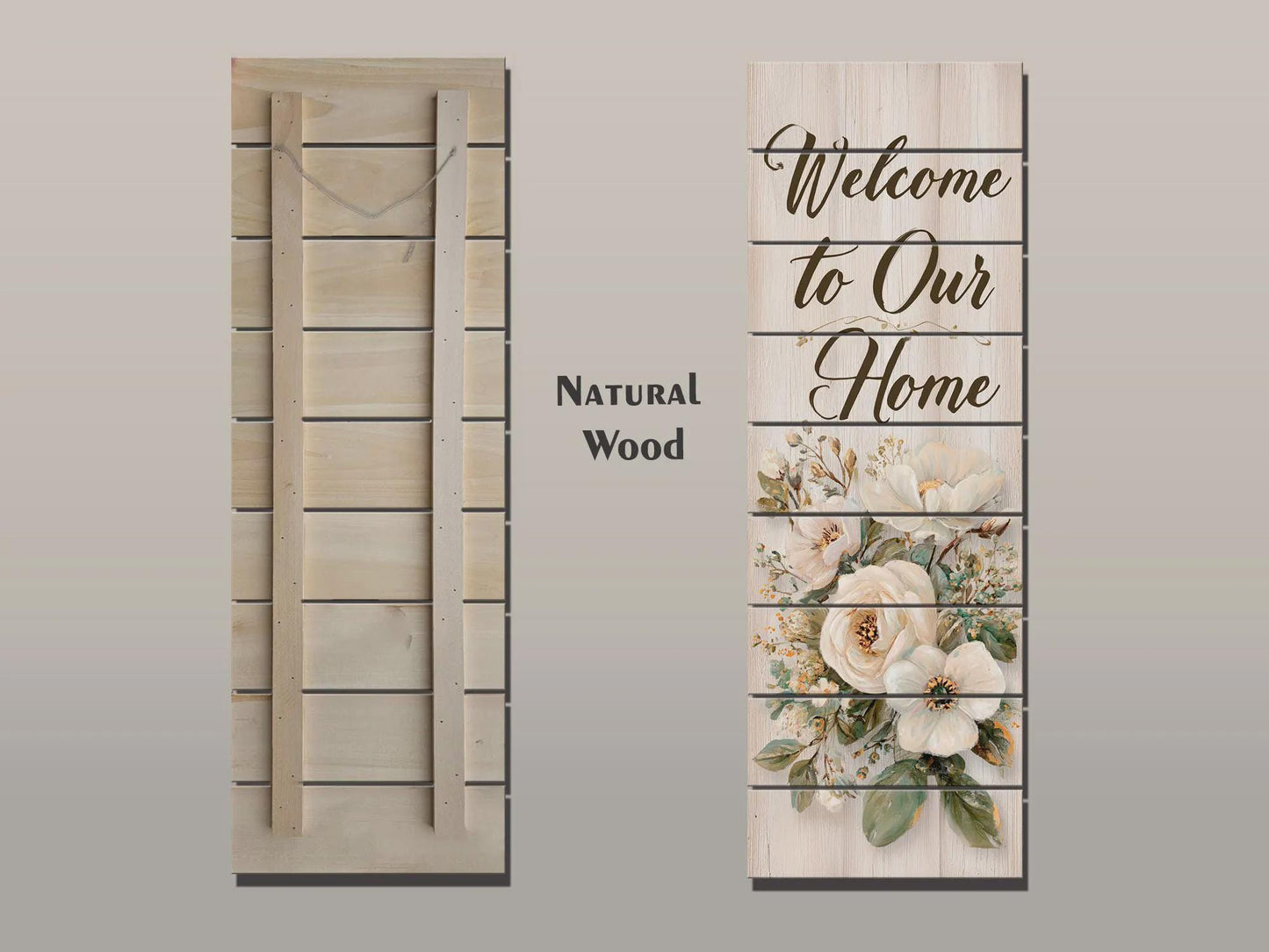 Welcome Home Wood Art – Rustic Wood Wall Art With Floral Farmhouse Decor