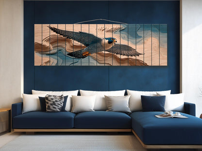 Peregrine Falcon Wood Print – Rustic Bird Painting | Nature Wall Decor