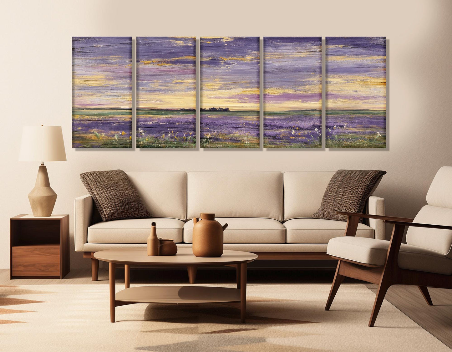 Lavender Field Canvas Panoramic Nature Art – Framed Canvas Print, Ready to Hang