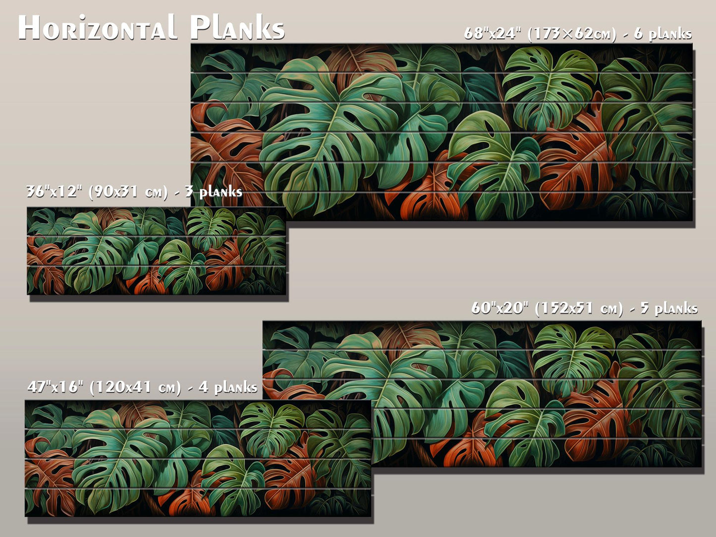 Wood Wall Art – Large Floral Wood Print with Philodendron Leaf Art | Rustic Farmhouse Decor