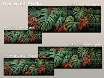 Wood Wall Art – Large Floral Wood Print with Philodendron Leaf Art | Rustic Farmhouse Decor