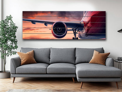Large Airplane Wing Printed On Natural Wood -Aviation Wall Art