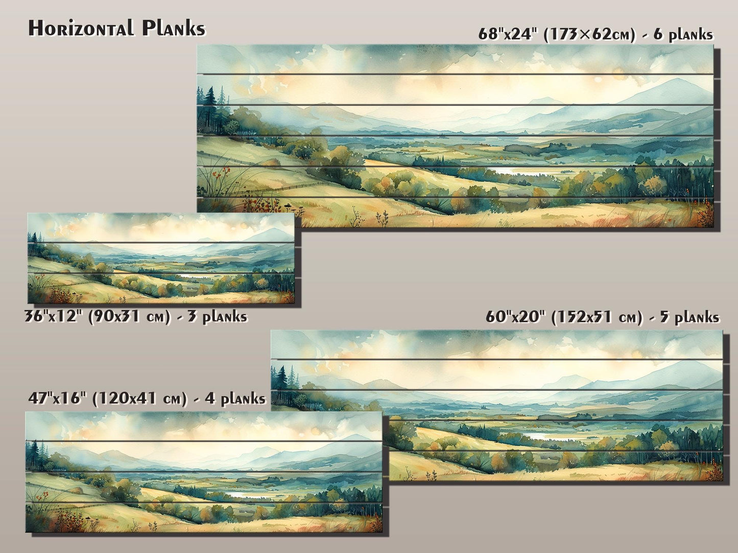 Rustic Wood Wall Art - Panoramic Natural Wood Print | Green Meadow Wooden Wall Decor