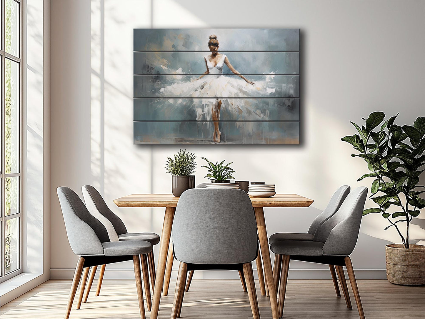 Rustic Wood Wall Art – Dancing Ballerina Painting on Natural Wood Planks