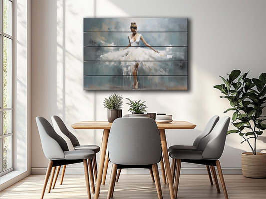 Rustic Wood Wall Art – Dancing Ballerina Painting on Natural Wood Planks