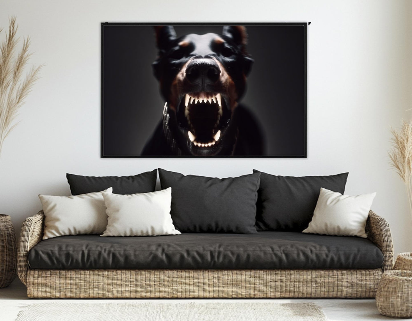 Doberman Canvas Art – Aggressive Barking Portrait | Framed Ready to Hang