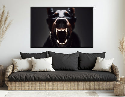 Doberman Canvas Art – Aggressive Barking Portrait | Framed Ready to Hang