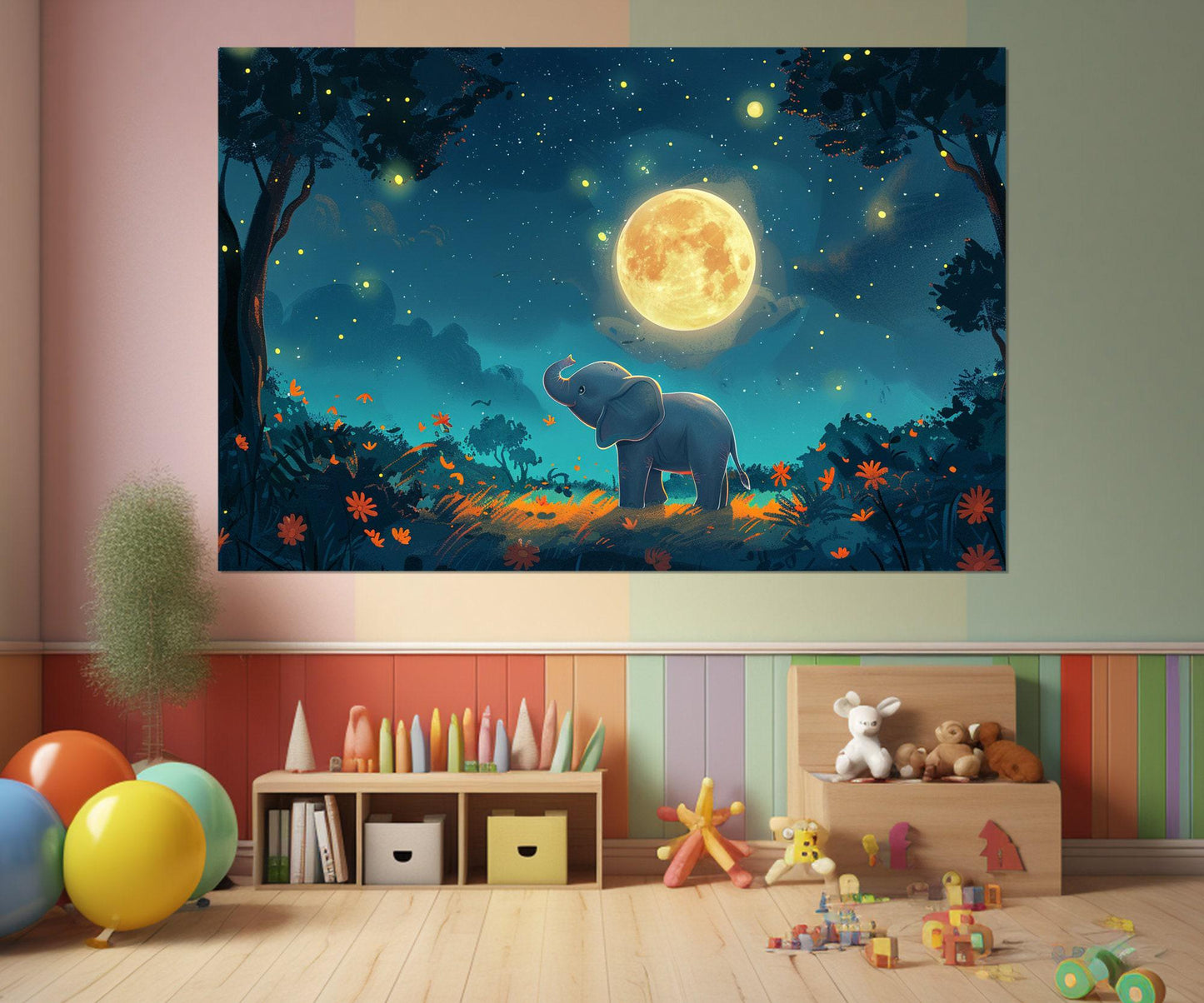 Elephant Nursery Wall Art – Small Elephant Canvas Print | Framed Forest Animal Decor