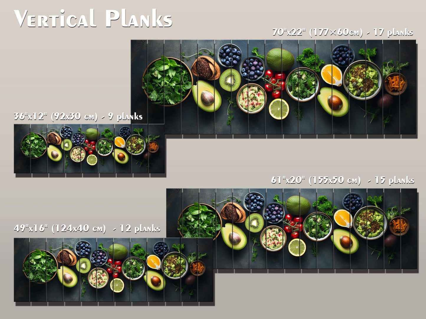 Healthy Food Wall Art – Large Natural Wood Painting | Modern Kitchen Decor