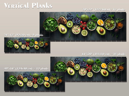 Healthy Food Wall Art – Large Natural Wood Painting | Modern Kitchen Decor