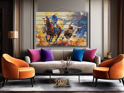 Cowboy Wood Wall Art – Rustic Farmhouse Decor | Wooden Wall Art Plank Print