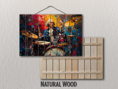 George Washington Playing Drums Abstract Painting Printed on Wood, Politician Gift, Drums Wall Art, Drummer Gift, Wood Print, Wood Wall Art