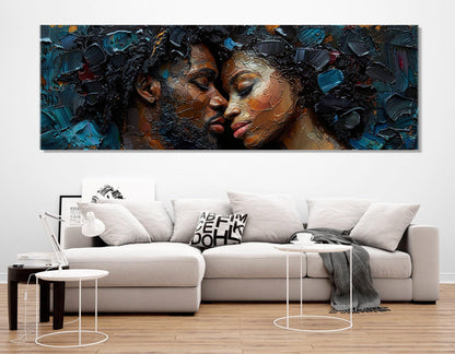 African Couple Painting – Framed Canvas Print | Romantic Wall Art Ready to Hang