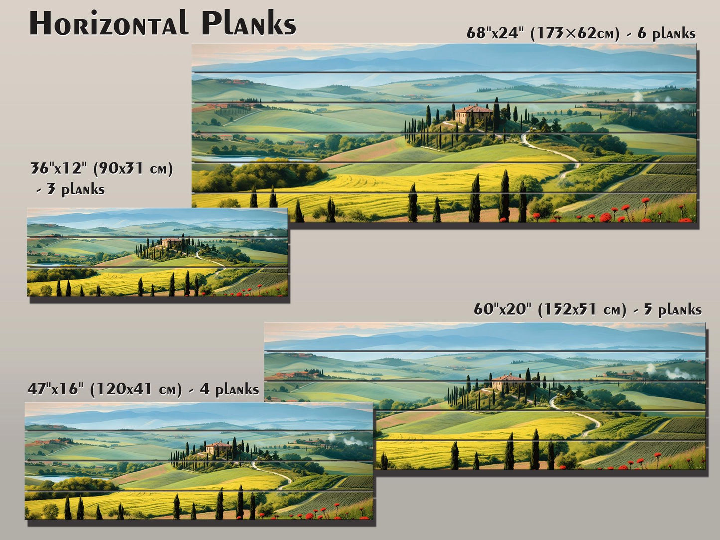 Rustic Wood Wall Art – Scenic Tuscany Landscape Art on UV Printed Wood
