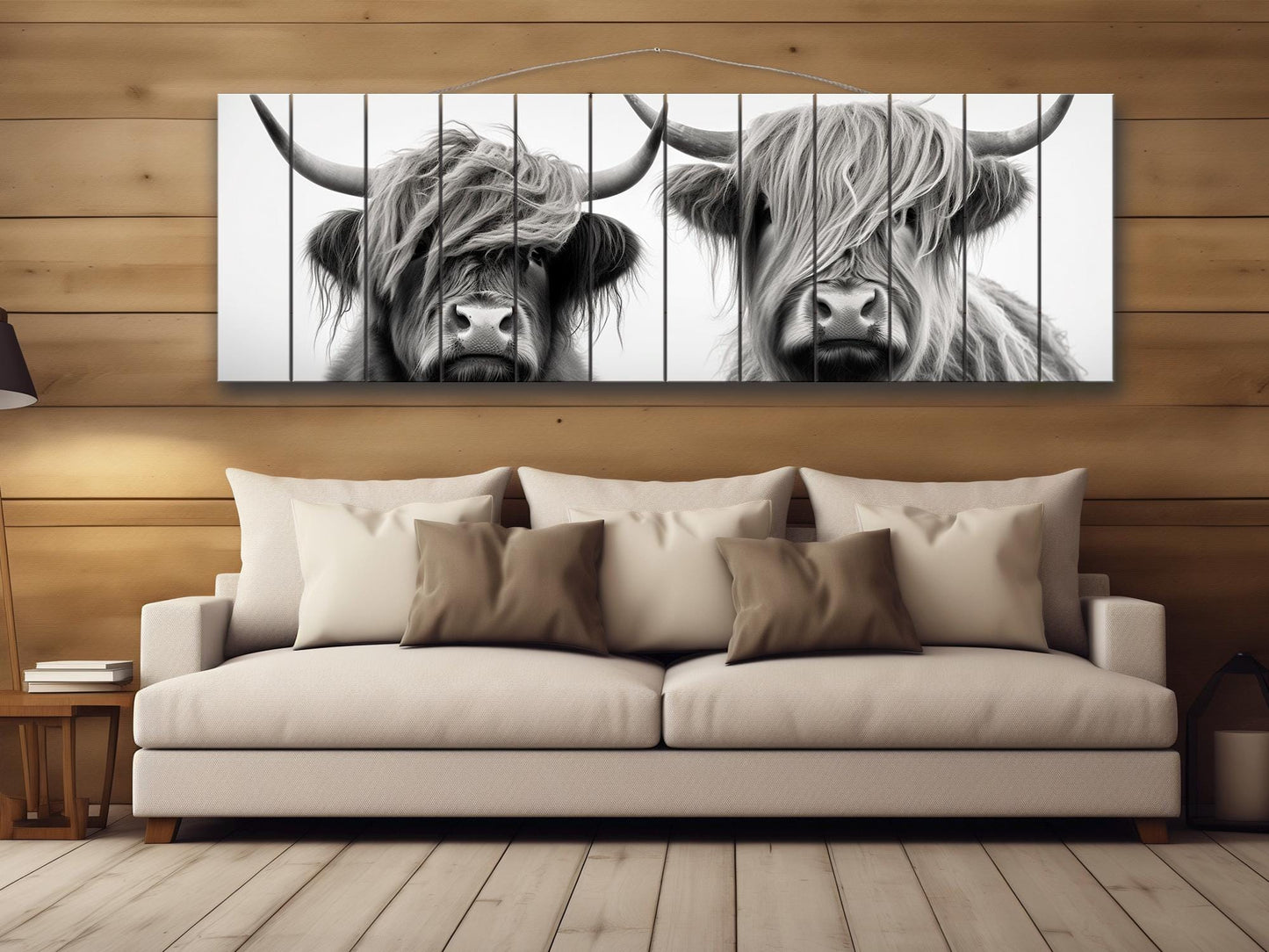 Highland Cows Wall Art - Rustic Wood Wall Decor with Romantic Cow Painting on Natural Wood