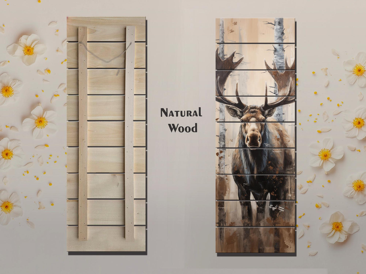 Rustic Moose Art Wood Wall Decor – UV Printed Natural Wood Plank Art