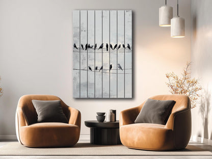 Rustic Wood Wall Art – Minimalist Bird Wall Decor on Natural Wood Planks