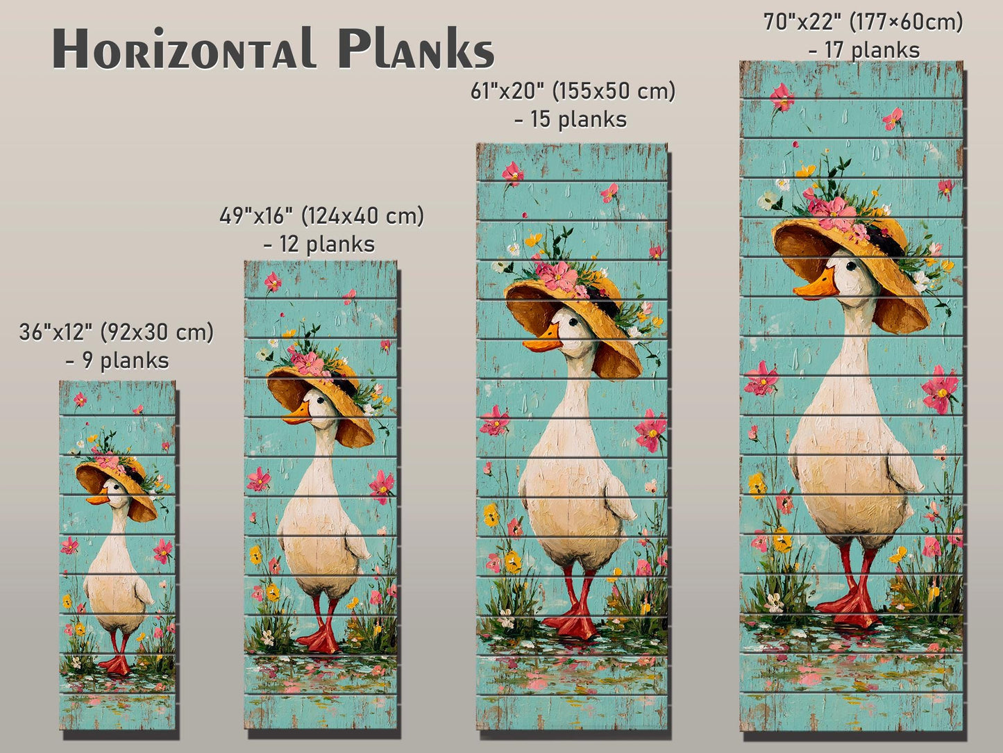 Rustic Wood Wall Art – Country Duck in Hat Printed on Wood – Rustic Spring Wall Art – Farmhouse Animal Decor