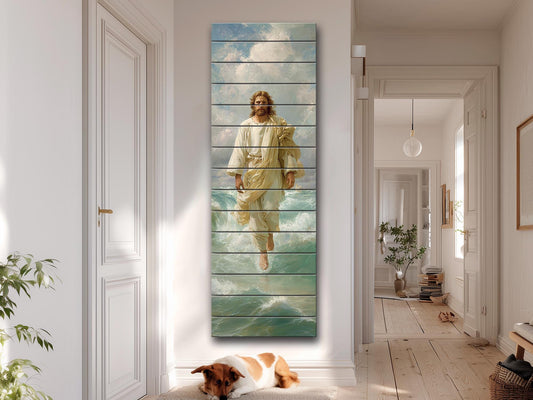 Jesus Walking on Water - Divine Wall Decor | Sacred Wooden Faith Print