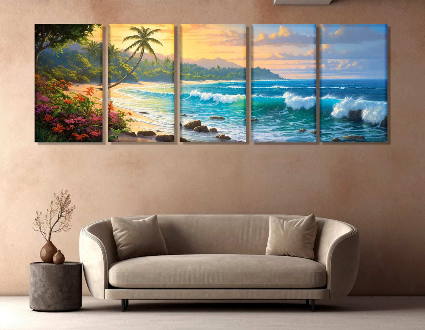 Beach Painting Canvas Print – Large Tropical Beach Wall Art | Framed & Ready to Hang