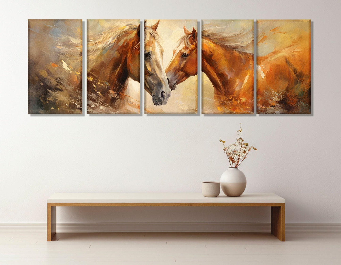 Horses Canvas Print - Romantic Horse Art | Framed Painting on Cotton Canvas