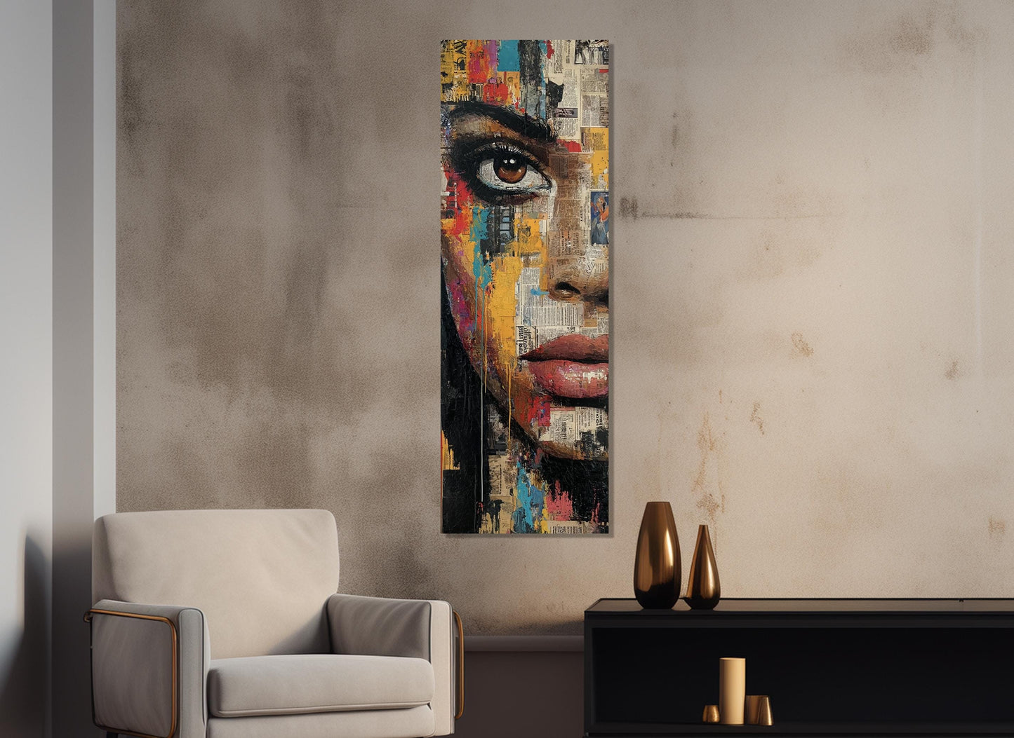Abstract Expressionism Canvas – Black Woman Portrait Surreal Wall Art, Ready to Hang