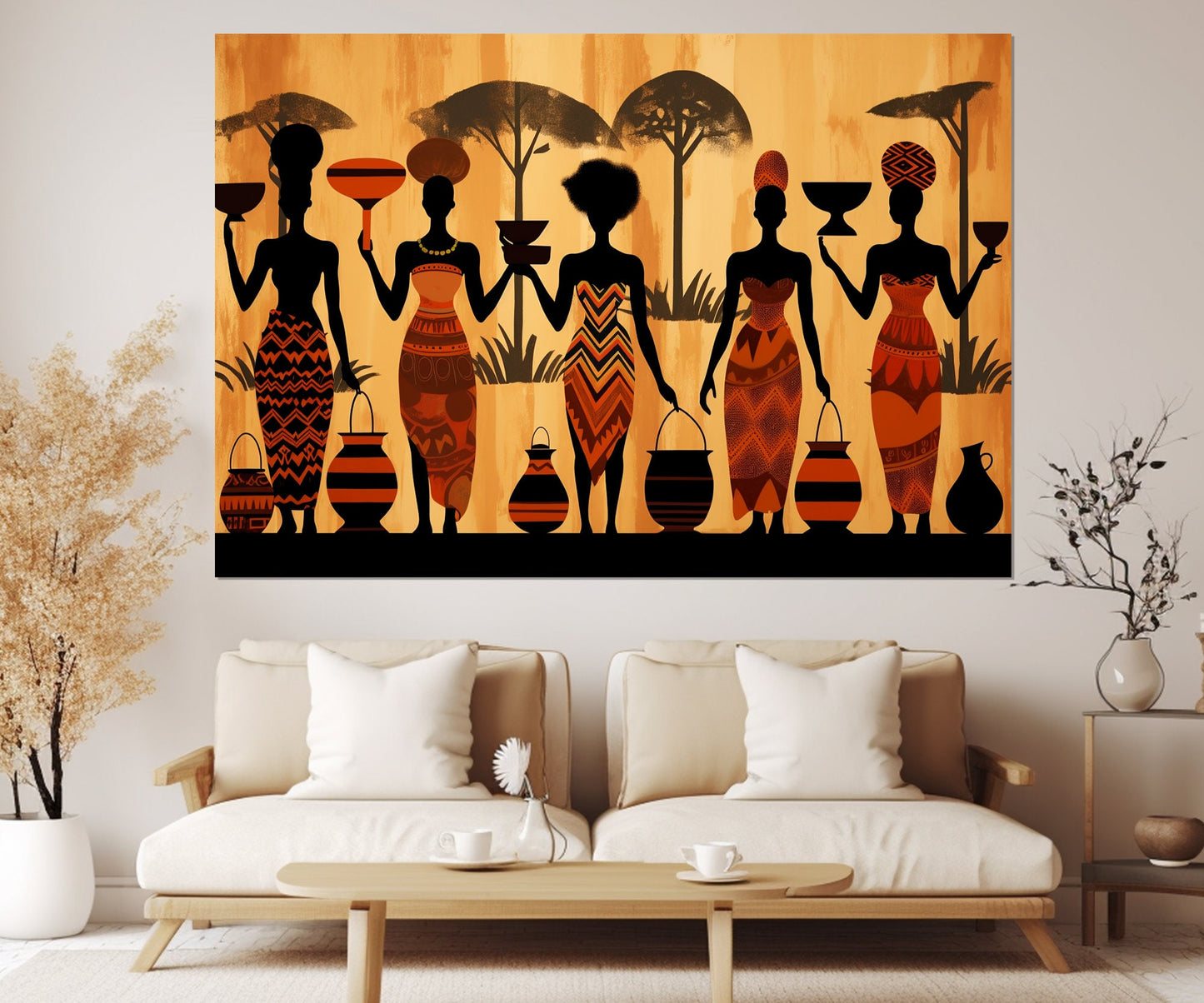 Ethnic African Wall Art, Abstract African Women Canvas Print, Framed and Ready to Hang