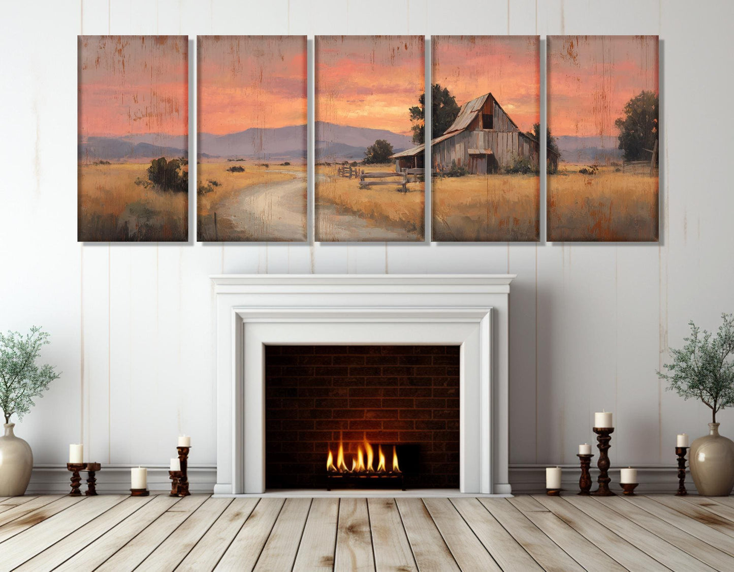 Rustic Barn Canvas Print - Framed Canvas Print | Sunset Barn Painting, Ready to Hang