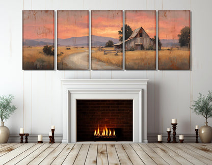 Rustic Barn Canvas Print - Framed Canvas Print | Sunset Barn Painting, Ready to Hang