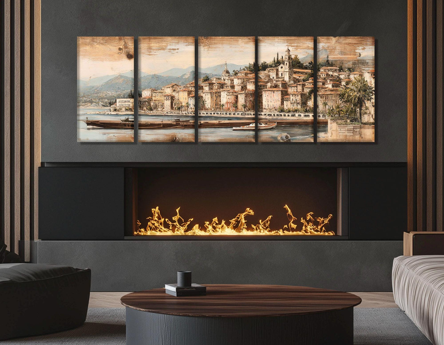 Vintage Nice Coast Canvas Print, Retro French Riviera Painting, Framed and Ready to Hang