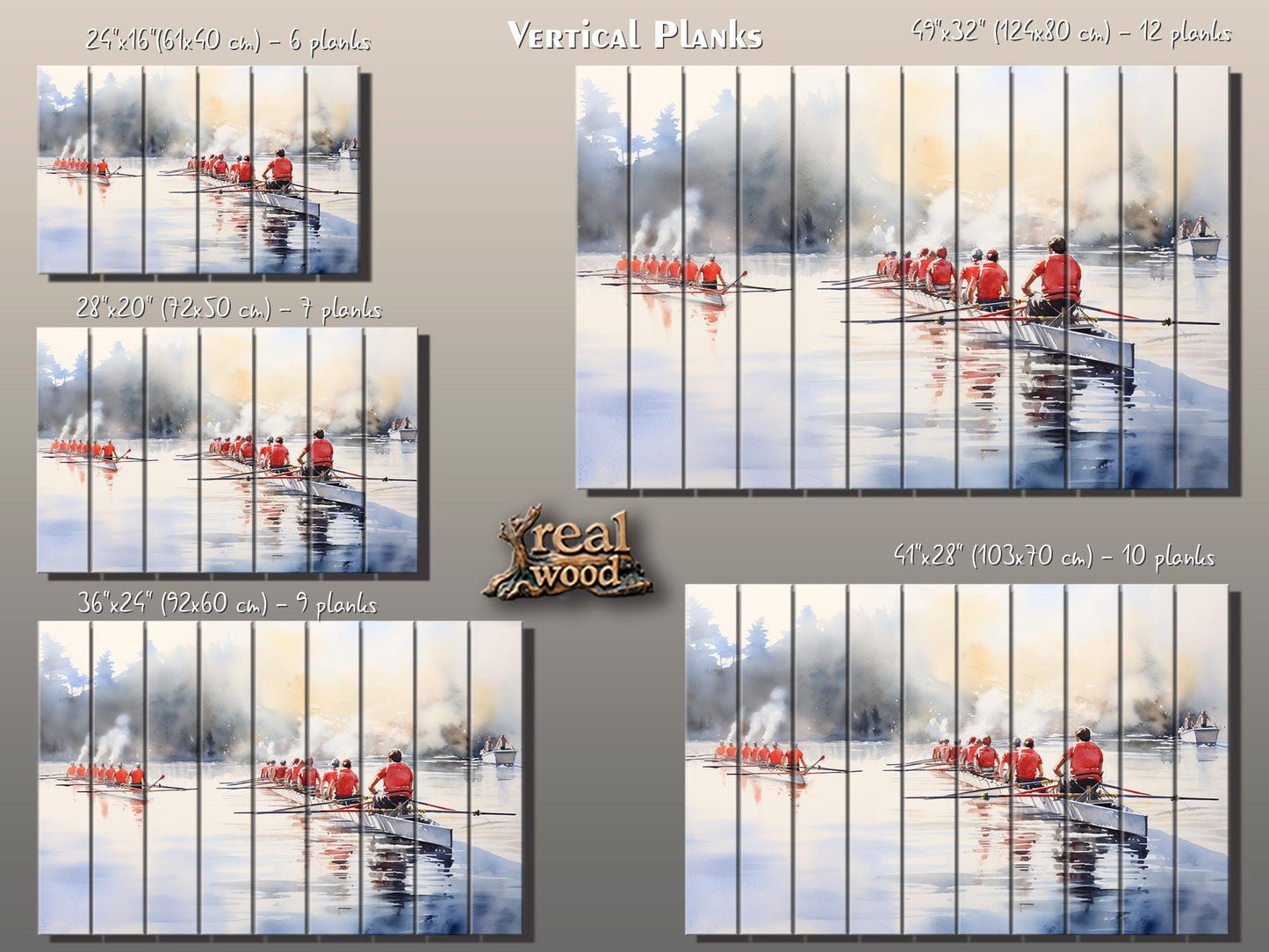 Rowing Wood Wall Art | Natural Wood Art – UV Printed Rustic Wall Decor