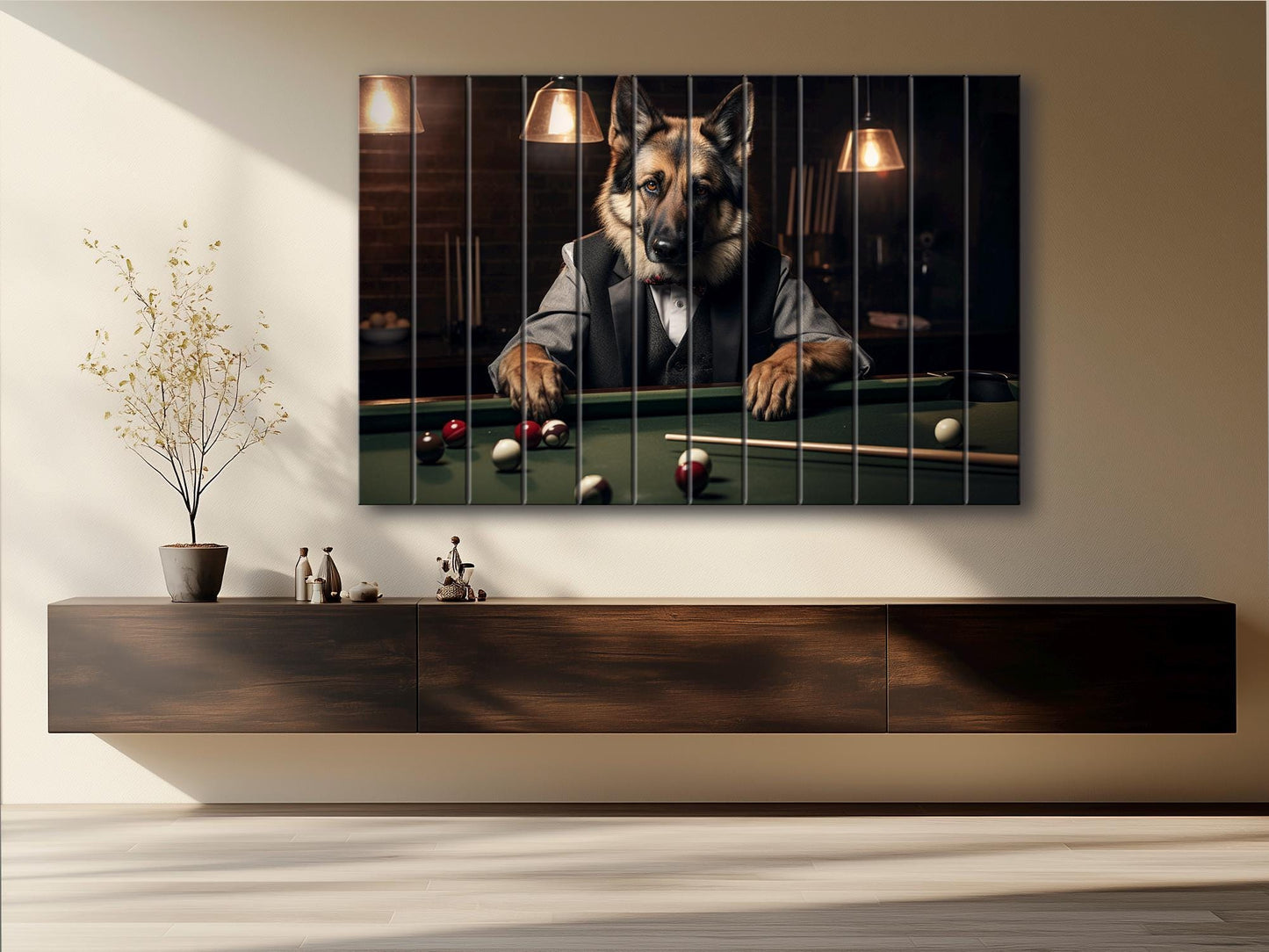 Billiards Wall Art - Rustic Wood Decor Shepherd Playing Billiards Print | Man Cave Gift