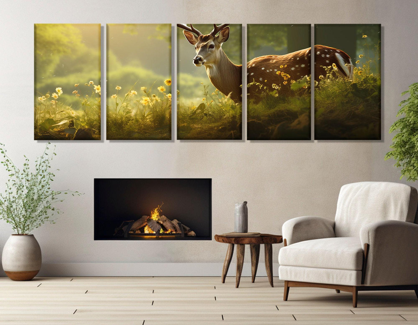Deer Wall Art – Abstract Summer Forest Canvas Print | Framed & Ready to Hang