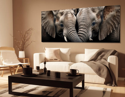 Romantic Elephants Canvas - Large Framed Wall Art for Bedroom Decor