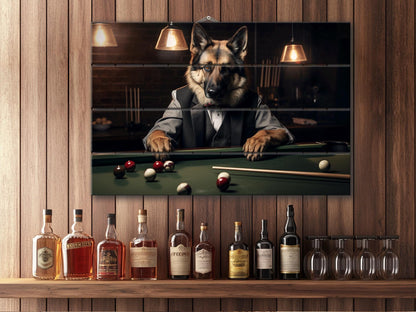 Billiards Wall Art - Rustic Wood Decor Shepherd Playing Billiards Print | Man Cave Gift