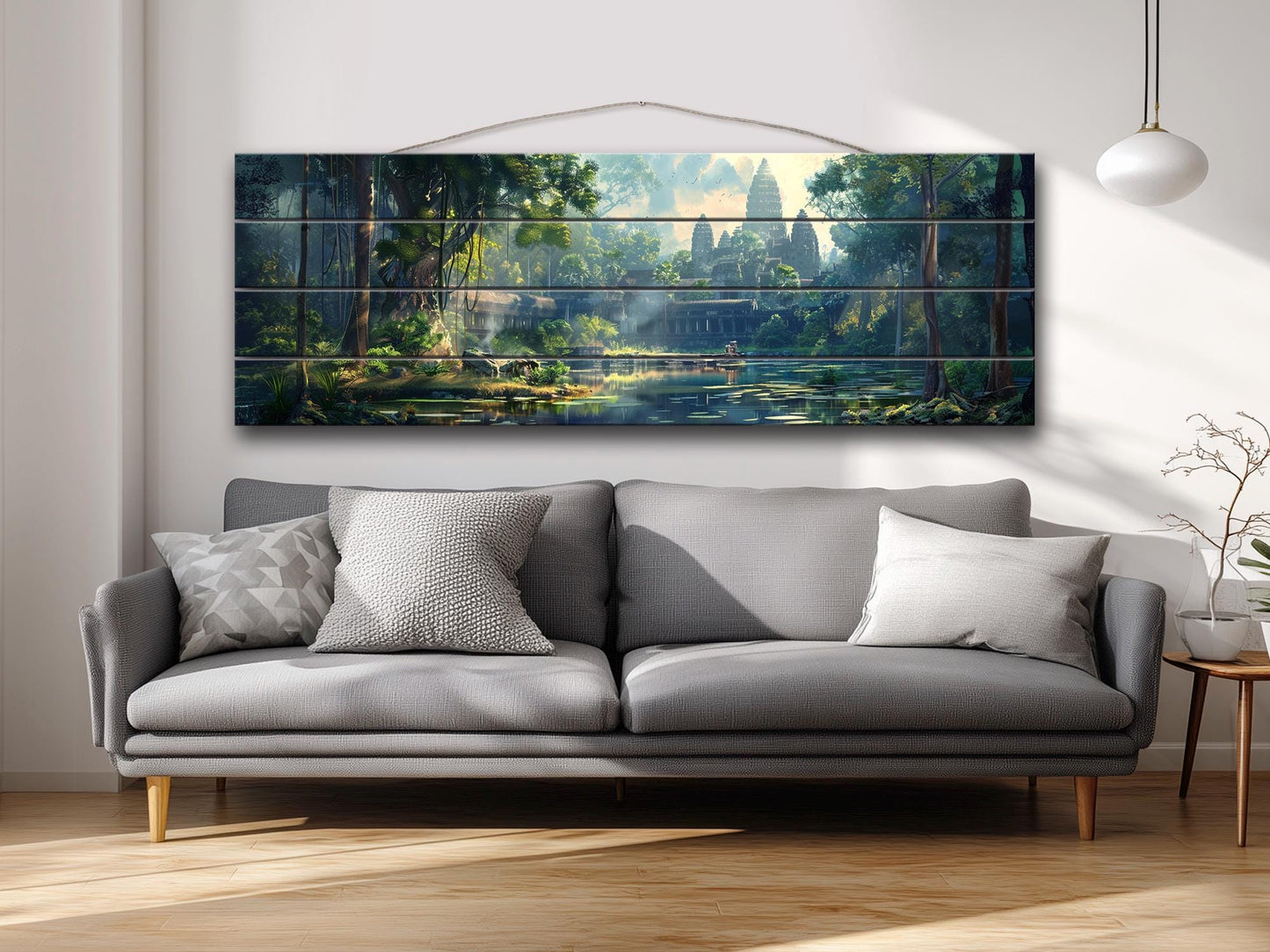Angkor Wat Wall Art – Rustic Wooden Wall Decor | Abstract Temple Wood Print