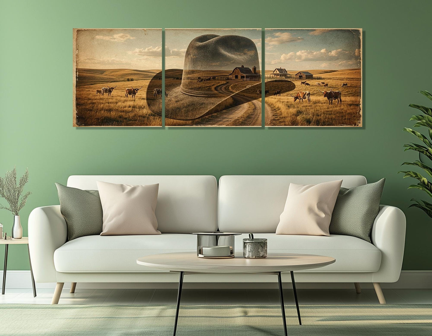 Cowboy Hat Canvas Print, Ranch Painting, Large Western Wall Art, Framed and Ready to Hang