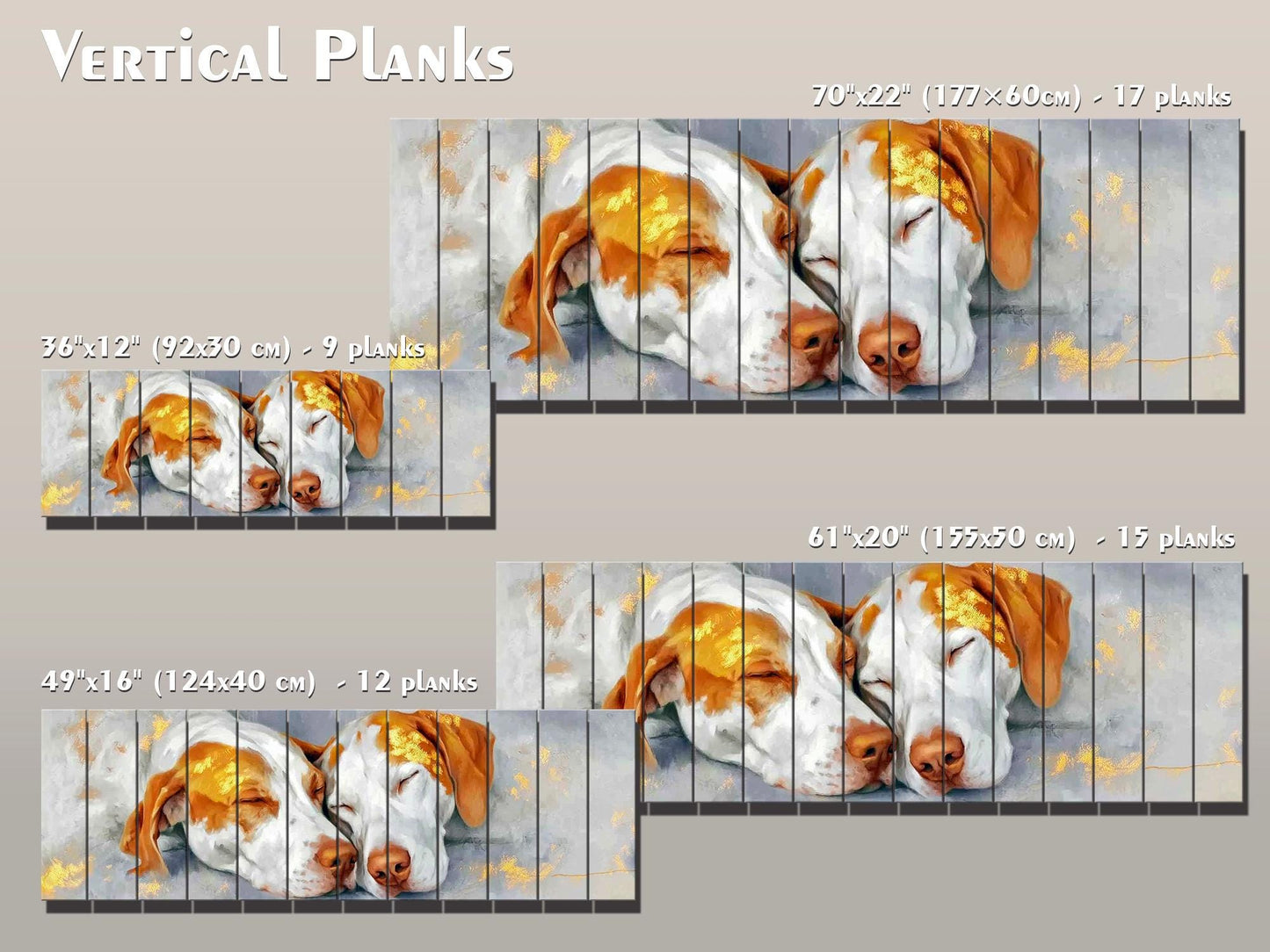 Sleeping Pointer Dogs Print on Wood, Romantic Wall Decor