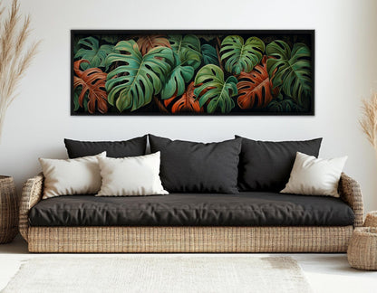 Philodendron Leaves Canvas – Framed Canvas Wall Decor with Rustic Wildflowers Print on Cotton