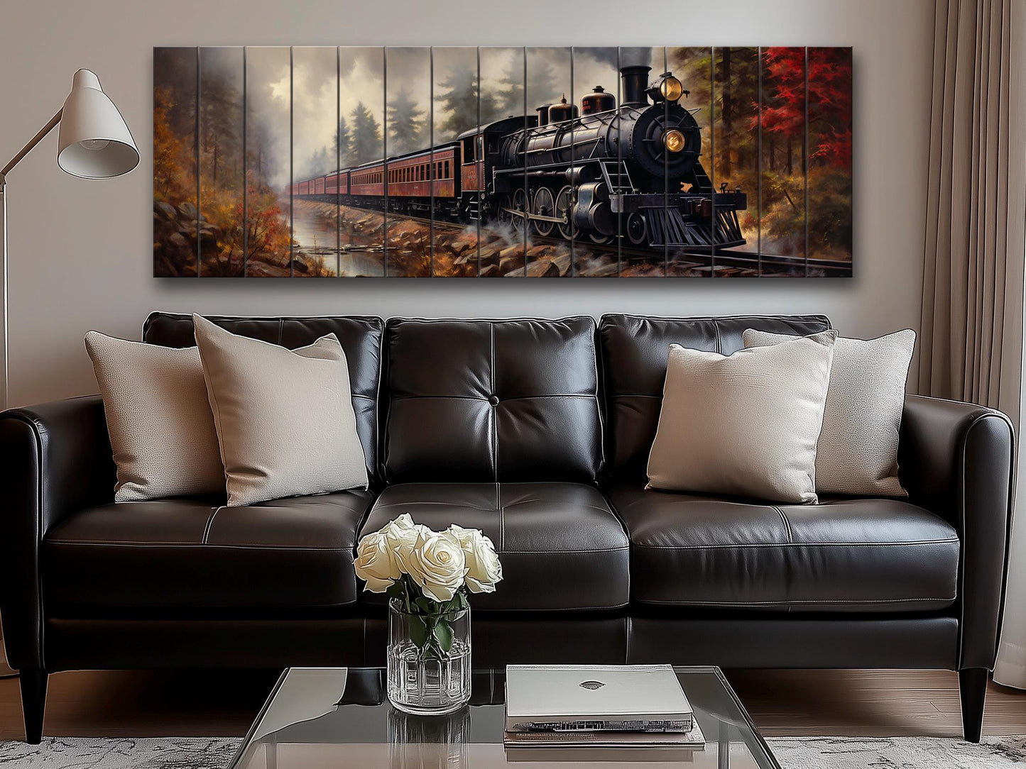 Rustic Steam Train Painting – Natural Wood Wall Art With Unique Wood Grain