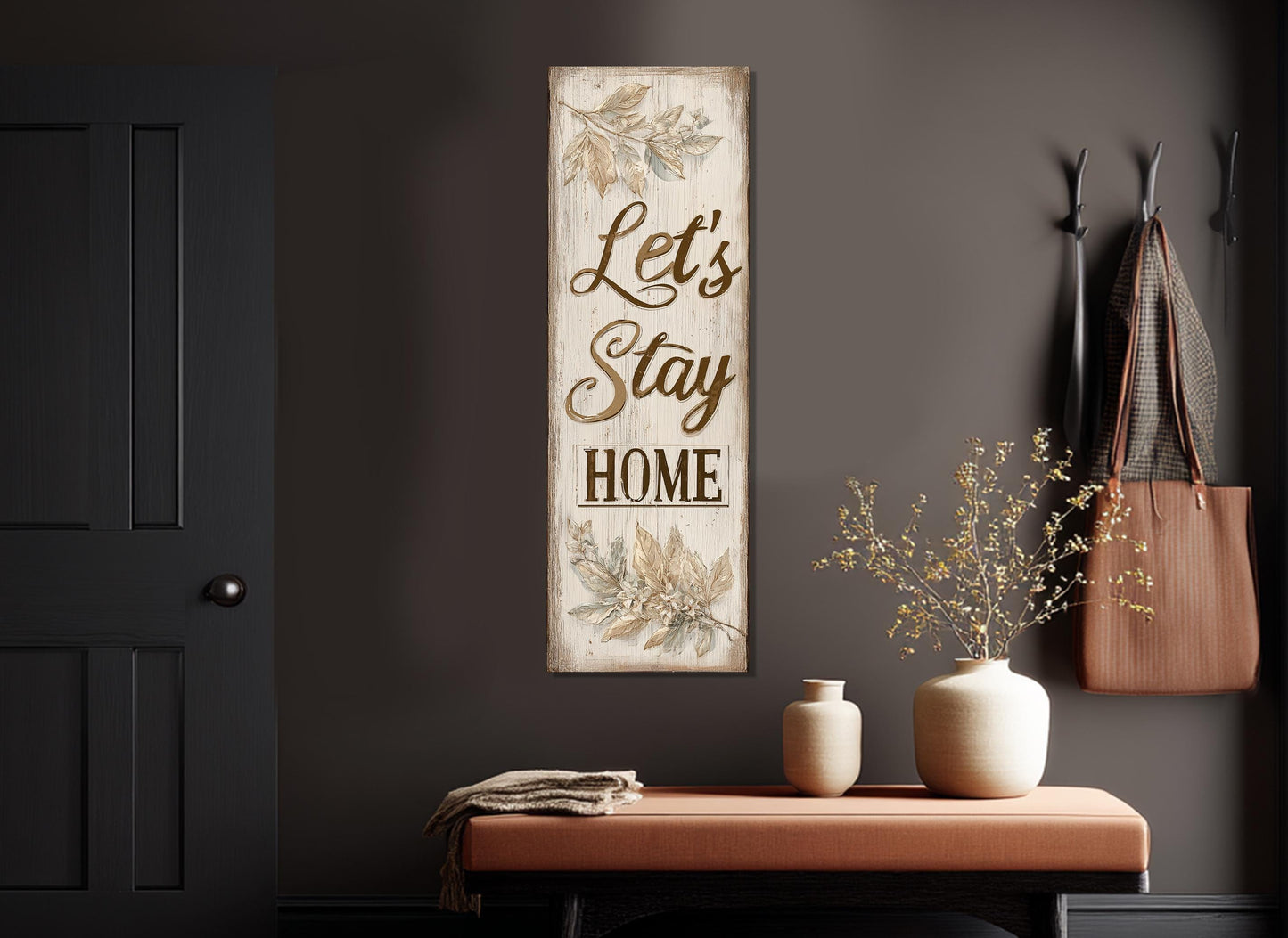 Let's Stay Home Canvas Rustic Framed Canvas Print - Cozy Wall Decor Ready to Hang