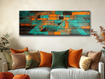 Abstract Geometric Print on Natural Wood, Contemporary Home Decor, Framed & Ready to Hang