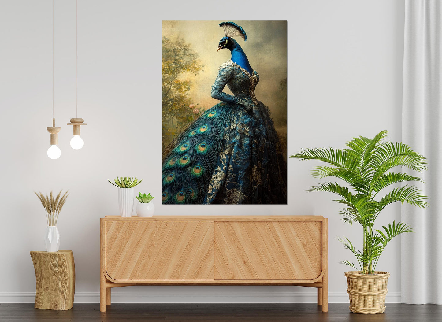 Abstract Peacock Canvas - Elegant Lady Peacock Painting | Ready to Hang Wall Art