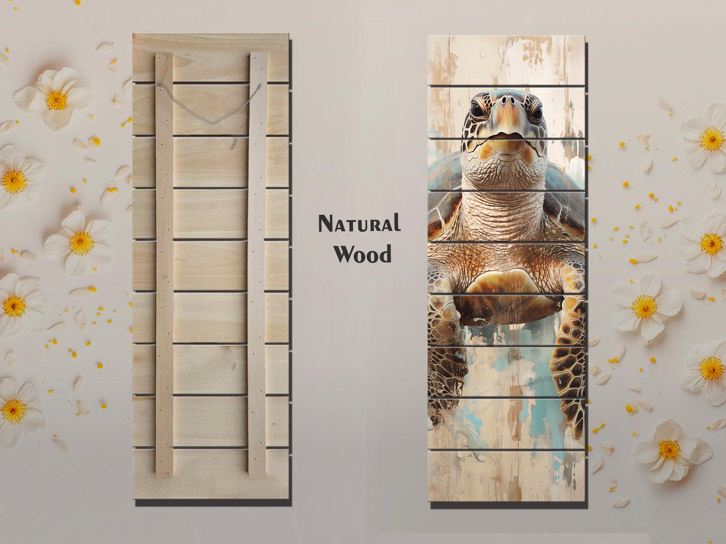 Sea Turtle Wood Print – Natural Wood Plank Art | Coastal Wall Decor