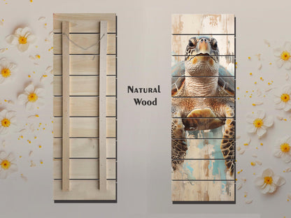 Sea Turtle Wood Print – Natural Wood Plank Art | Coastal Wall Decor