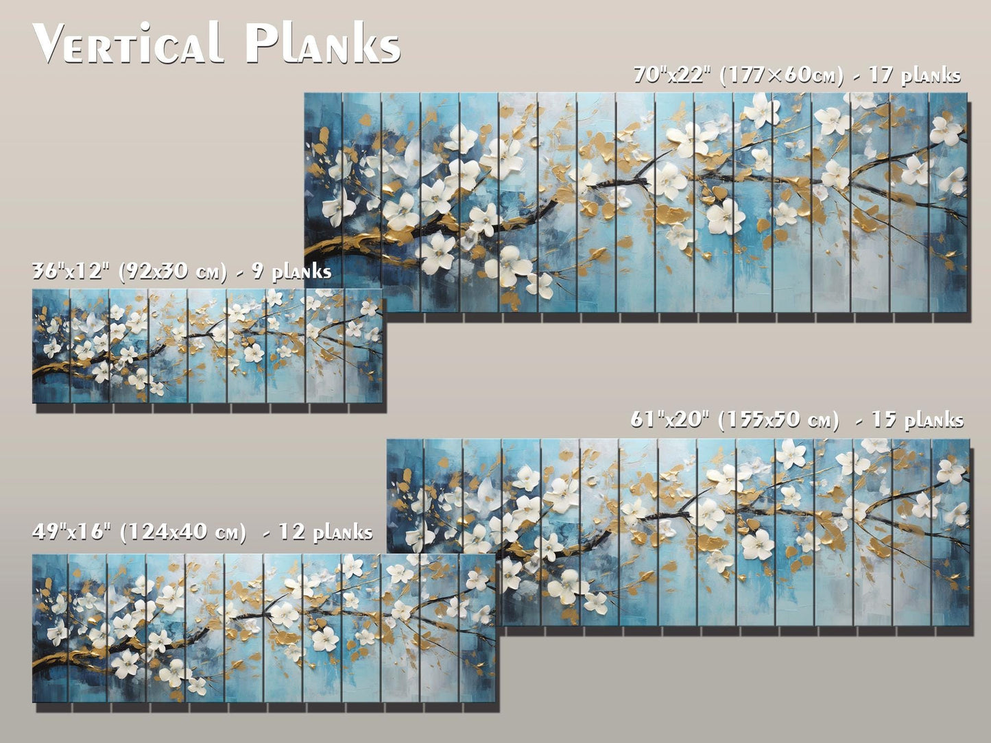 Abstract White Flowers Blossom Print On Natural Wood