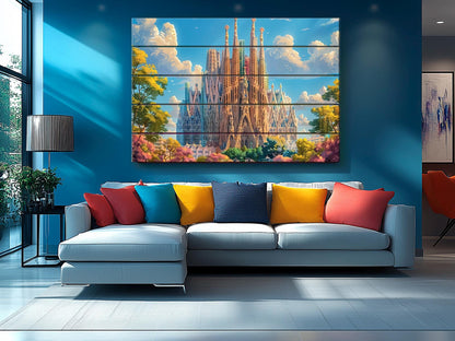 Sagrada Familia Wall Art – Natural Wood Print | Barcelona Skyline Decor