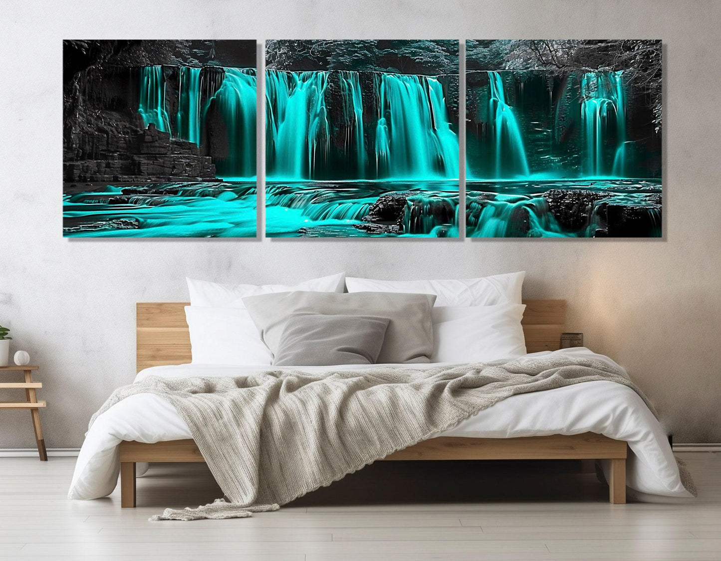 Abstract Waterfall Canvas – Scenic Wall Art | Cyan Decor | Framed & Ready to Hang